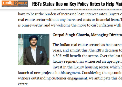 RBI’s Status Quo on Key Policy Rates to Help Maintain the Real Estate Growth Momentu